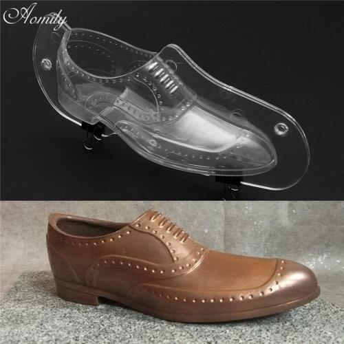 Aomily 3D Mens Leather Shoes Shape Plastic Chocolate Cake Mold Polycarbonate Jelly Candy Ice Mould Homemade Dessert DIY Baking