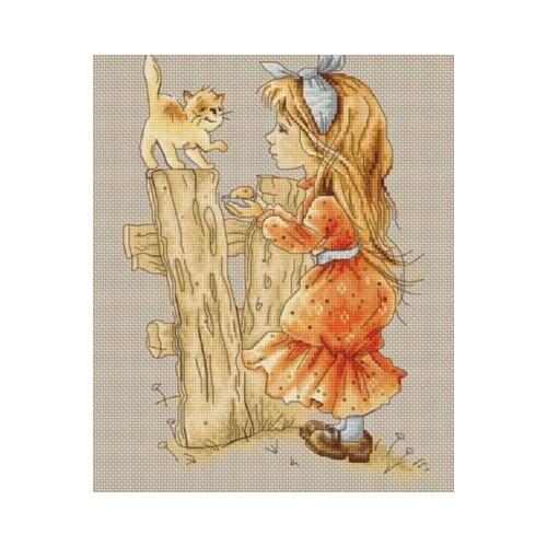 Top Counted Cross Stitch Kit Cross stitch RS cotton with cross stitch Luca S-B1106 Girl Feeding Cats