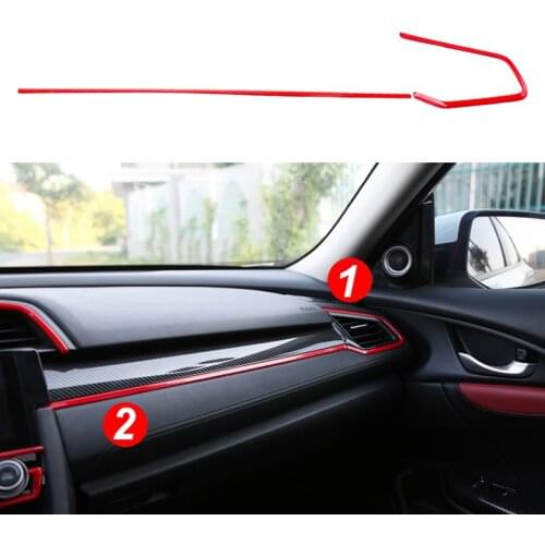 2Pcs/Set Car Co-pilot Red Console Dashboard Strips Cover Trim Decal Fit For Honda Civic 2016 2017 2018 2019 2020 Left Hand Drive