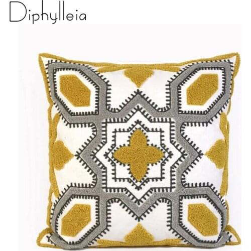 Diphylleia New Cushion Cover Yellow Grey Geometric Embroidery Abstract Pillow Cover 45x45cm Living Room Pillowcase Fashion Color
