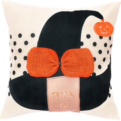 Pillow Cover Halloween Cartoon Witch Hat Print Square Pillowcase Pillow Accessories for Living Room Bedroom