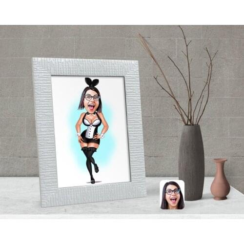 Personalized Rabbit Girl Caricature Of Decorative Çerçeve-1