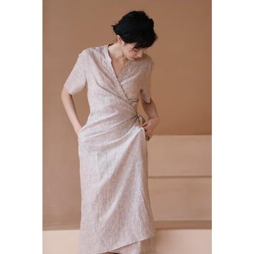 Summer new French temperament lace up waist small V-neck breathable general anesthesia dress 0626-1