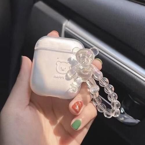 Cute Bear Transparent Case for Apple Airpods 1 2 Case with KeyChain for AirPods Pro Bluetooth Earphone Protective Case Bags