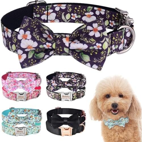 Adjustable Nylon Bow Unisex Dog Collar Custom Engraved Free Personalized Dog Collar Small Large Unisex Cat Pet Dog Collar ID Tag