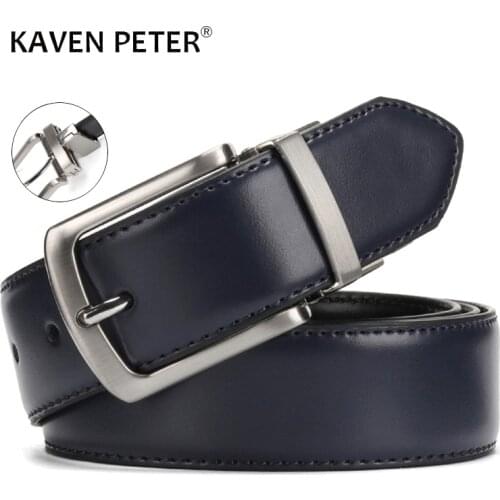 Reversible Leather Belt Men Accessories Luxury Waist Belt For Jeans Male Rotated Buckle Designer Cowskin Dress Belts Blue