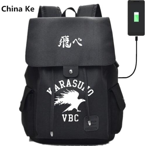 Anime Haikyuu Karasuno USB Port Backpack Bag Zipper Messenger School Students Book Daypack Large Capacity Boy Travel Bag