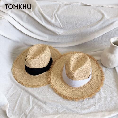 TOMKHU Panama Hat Summer Sun Hats for Women Beach Raffia Straw Hat for Lady UV Protection Cap Chapeau Femme 2020 New