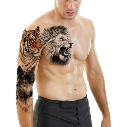 Black Lion Tiger Temporary Tattoo Sticker For Women Men Wolf Beast Tattoo Body Art Fake Tatoo Optional joining together