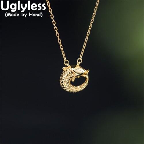 Uglyless Handmade Fishes Jewelry Sets for Women MINI Animals Fish Studs Earrings Necklaces Thai Silver Brincos 925 Silver +Chain