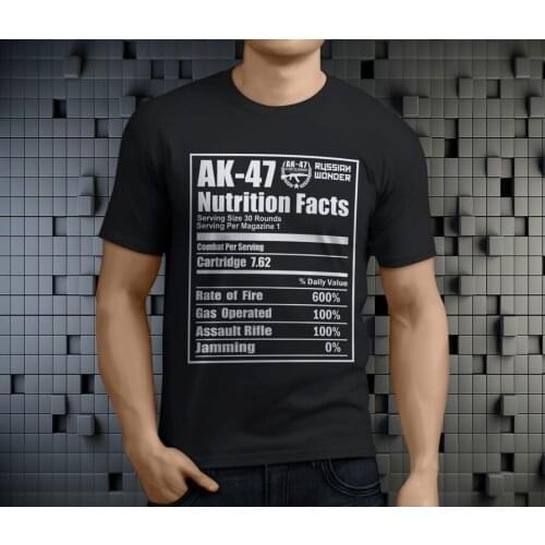 Funny Russian AK-47 Assault Rifle Nutrition Facts T-Shirt. Summer Cotton Short Sleeve O-Neck Mens T Shirt New S-3XL
