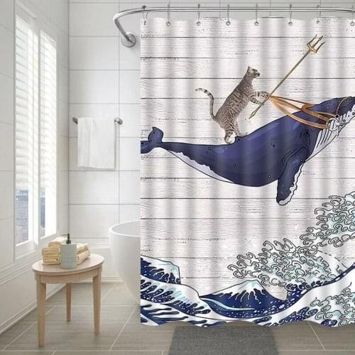 Cute Dolphin Printed Pattern Shower Curtain Bathroom Waterproof Polyester Shower Curtain with Hooks Home Supplies