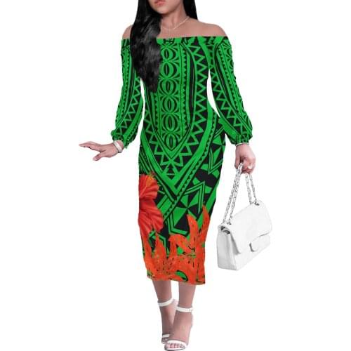 Green Lady Plus Size 4XL Dress Custom Maxi Long Sleeve Women Off Shoulder Dresses African Ethnic tribal style