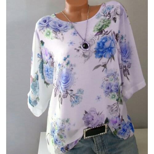 5XL Womens Blouses Plus Size Woman Tops Vintage Floral Print 3/4 Sleeve Shirt Women Blusas Con Lentejuelas Blusas Para Mujer