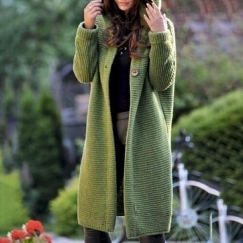 Female Outwear Long Sleeve Knit Sweater Mujer Blends Coat Autumn Button Women Cardigan Coat Solid Hooded Knitting