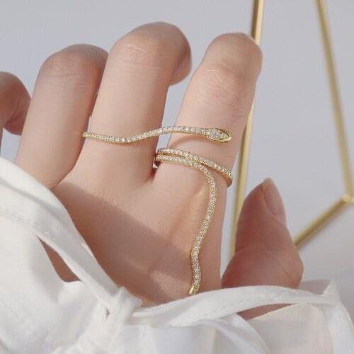 Delicate Jewelry 14K Gold Plated Adjustable Crystal Snake Rings for Women Unique Style Cubic Zircon Engagement Rings