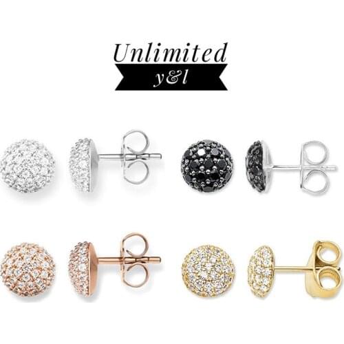 Black/White/Rose Gold/Gold Color Cubic Zirconia Pave Hemisphere Stud Earrings for Women Silver Earrings Fashion Jewelry Ear Stud