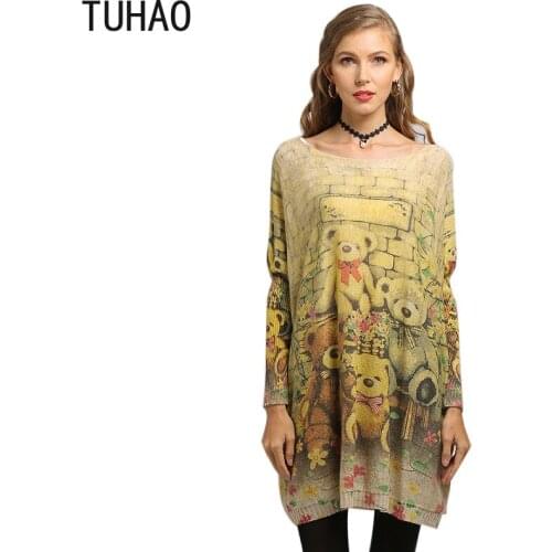 TUHAO Fall Large Size Womans Tops Loose Cartoon Bear Print Sweater Casual Long Pullovers Outerwear Pull Femme T6301