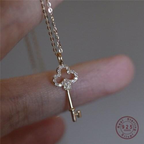 HI MAN 925 Sterling Silver Plating 14K Gold French Crystal Key Pendant Necklace Women Exquisite Wedding Jewelry