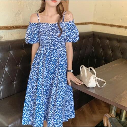 Summer 2021 Slash Neck Pleated Midi Dress Chic Korean Dress Pastel Vestidos De Festa Ladies Dresses Clothes For Women