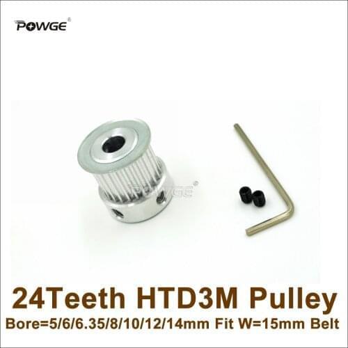POWGE 24 Teeth 3M Timing Pulley Bore=5/6/6.35/8/10/12/14mm Fit Width=15mm HTD3M Belt 24T 24Teeth 3M Pulley CNC Engraving Machine