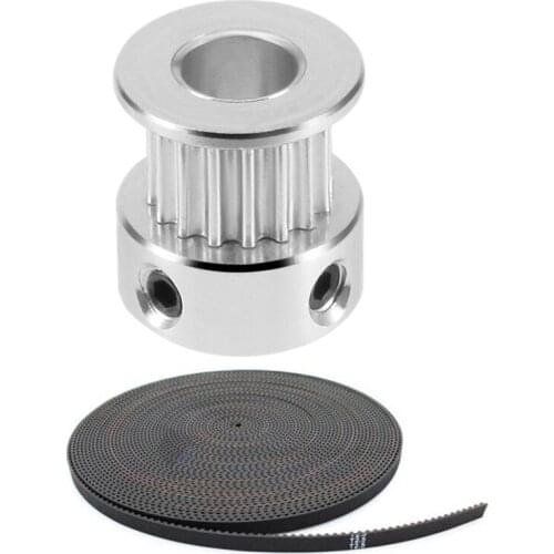 1Pcs Aluminum GT2 16 Teeth 6Mm Bore Timing Belt Pulley Flange Synchronous Wheel for 3D Printer & 1Pcs 6Mm GT2 RF Fiber Glass Rei