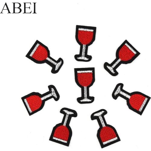 10pcs/lot Embroidered Red Wine Cup Patches Drinks Iron On Appliqued Diy Clothes Goblet Stickers Bags Jeans Shoes Motif Badge