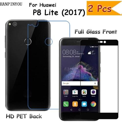 2 Pcs = Front Full Cover Tempered Glass Screen Protector + Back Soft PET Film For Huawei P8 / P9 Lite 2017 / Honor 8 Lite 5.2"