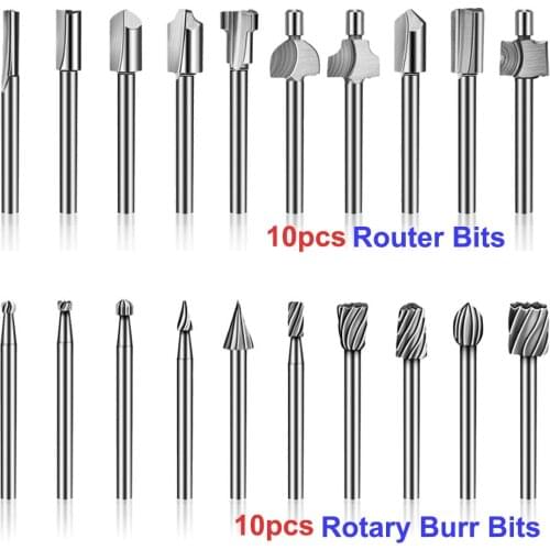20pcs HSS Router Carbide Engraving Bits and Dremel Router Bits Set 1/8 inch Shank Dremel Engraving Bit for Woodworking