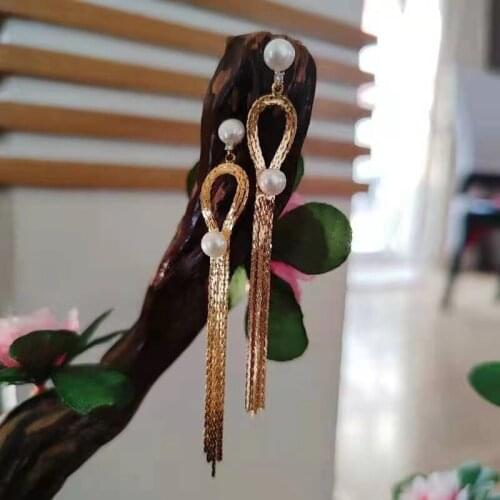2021 New 5-8mm Double Pearls Earrings Shinning Long Pearl Earrings Jewelry