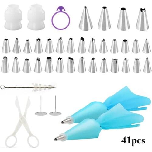 41Pcs/Set DIY Cake Decor Tools Stainless Steel Icing Piping Nozzles Tip Icing Bags DIY Baking Tools Accessories