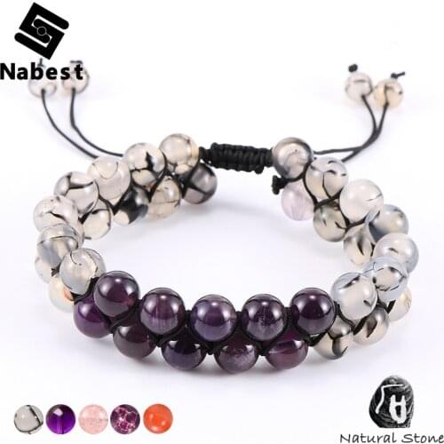 Women Girls Natural Amethysts Emperor Stone Red Onyx 8mm Beads Bracelets 2 Layers Braided Adjustable Knot Bangle Fashion Jewelry