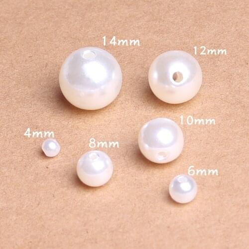 White Imitation Pearl 4/6/8/10/12/14mm Round Simulated-pearl Beads With Hole DIY Charms Pendant Necklace Jewelry Making