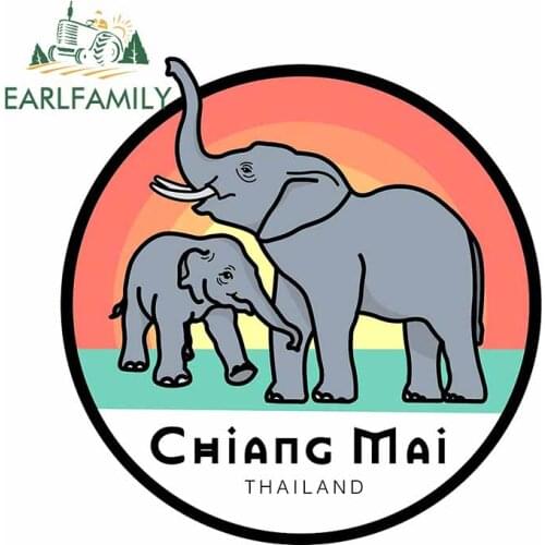 EARLFAMILY 13cm x 12.6cm for Chiang Mai Thailand Elephant Decal Windows Personality Cartoon Car Stickers Scratch-Proof Graphics