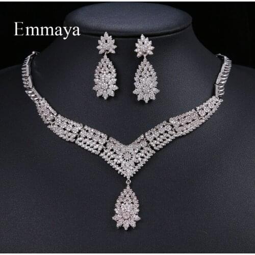 Emmaya Luxury Heart Shape Pendant Crystal Bridal Girls Jewelry Sets CZ Nobler Earring Necklace Accessories For Present