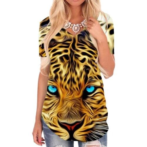 Giyu Brand Tiger T-shirt women Animal Tshirts Printed Leopard Funny T shirts Dizziness V-neck Tshirt Womens Clothing Punk Rock