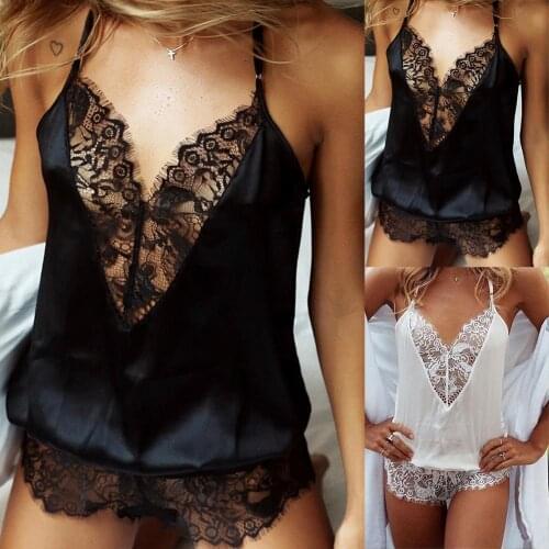 80% Hot Sales!!!Sexy Women Solid Color Lace V Neck Backless Erotic Sleepwear One-piece Jumpsuit