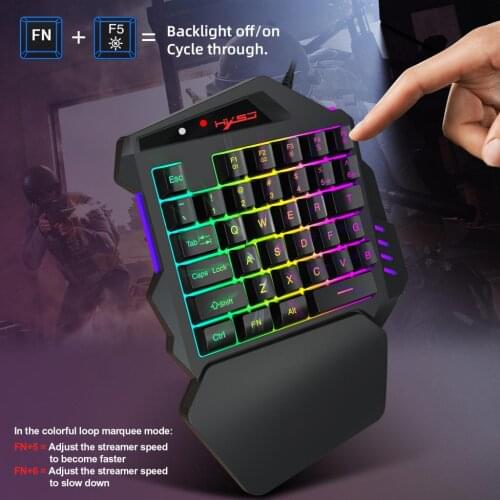 One-Handed RGB Gaming Keyboard RGB LED Backlit 35 Keys Mini Game Keyboard with Comfortable Wrist Rest Support
