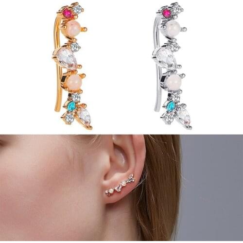 1pc Women Crystal Ear Cuff Rhinestone Crystal Opal Ear Cuff Wrap Clip Earring Bohemian Clip On Ear Cuff For Women Earring