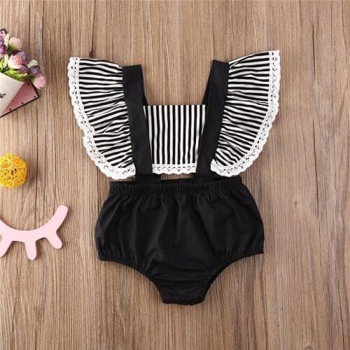 2020 Baby New Summer Clothing Newborn Infant Girls Striped Patchwork Bodysuits Ruffled Lace Sleeveless Jumpsuit Sunsuit Outfit