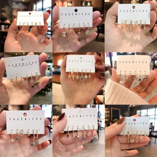 30-Styles Women Earrings Sets Zircon Star heart Hoop Earrings Stud Earring Crystal Long Chain Earrings Fashion Jewelry Wholesale