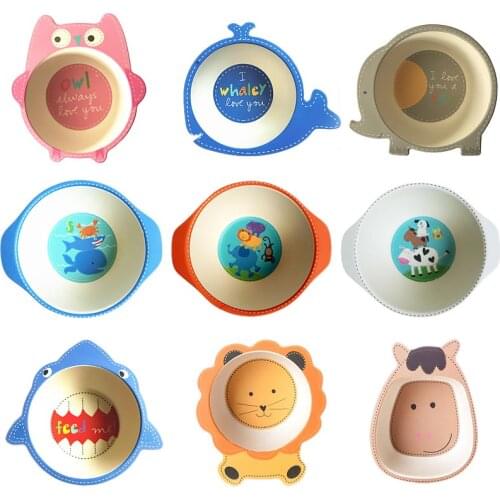 Cartoon Natural Bamboo Fiber Bowls Baby Dishes Baby Feeding Drinker Tableware Children Infant Toddler Environmental Plate ER672