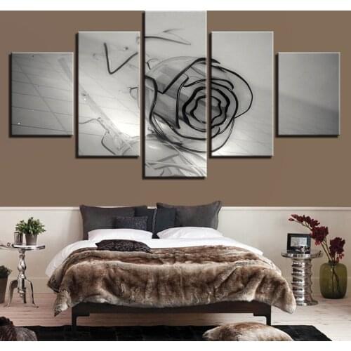 Modular Poster Wall Art Decor Canvas Paintings Home Decor Framework Prints 5 Pieces Black And White Glass Rose Flower Pictures