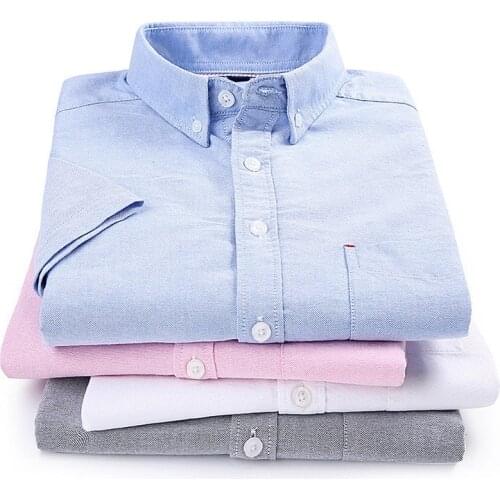2019 Spring and Summer New Short-sleeved Shirt Mens Modis New Simple Cotton Solid color Casual Oxford Shirt More Sizes S-4XL