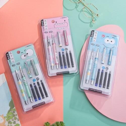 New Cartoons Metal Fountain Pen Set Student with Removable Ink Pens Gift Boys Girls Calligraphy School Stationery Pen Kids Gifts