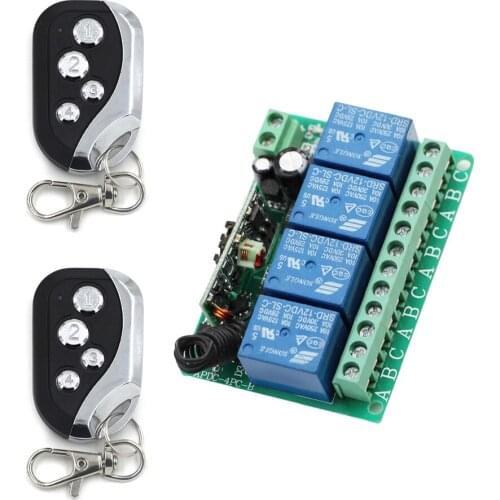 Latest DC12V 4CH Remote Control Switch Automatic Door Operators Receiver 2 Transmitter Learning Code Momentary Toggle Latched