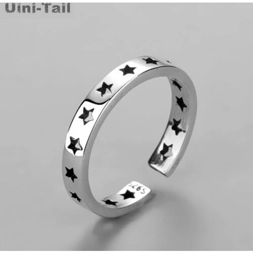 Uini Tail new hot selling 925 sterling silver vintage old five-pointed star open ring simple temperament lucky hollow star ring