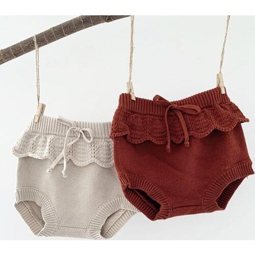Autumn Spring Kids Knitting Princess PP Shorts Solid Color Ruffle Edge Lovely Knitting Shorts Pants Baby Girls Shorts
