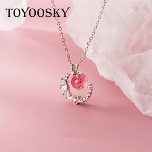 Dazzling Elegant 925 Sterling Silver Strawberry Crystal With Clear Cubic Zircon Moon Necklaces Pendant Women Silver 925 Jewelry