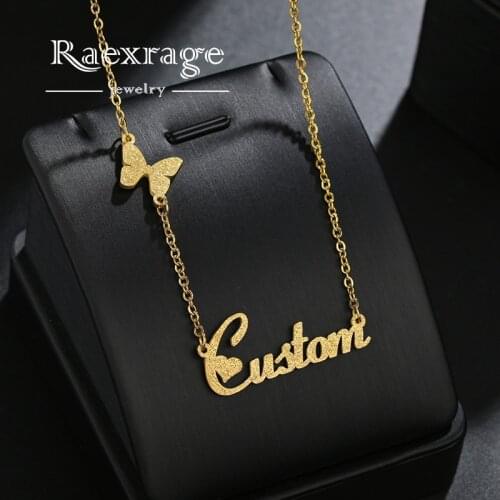 Raexrage Bohemian Custom Frosted Name Necklace Stainless Steel Nameplate Pendant with Butterfly Necklaces Sea Beach Chocker Gift